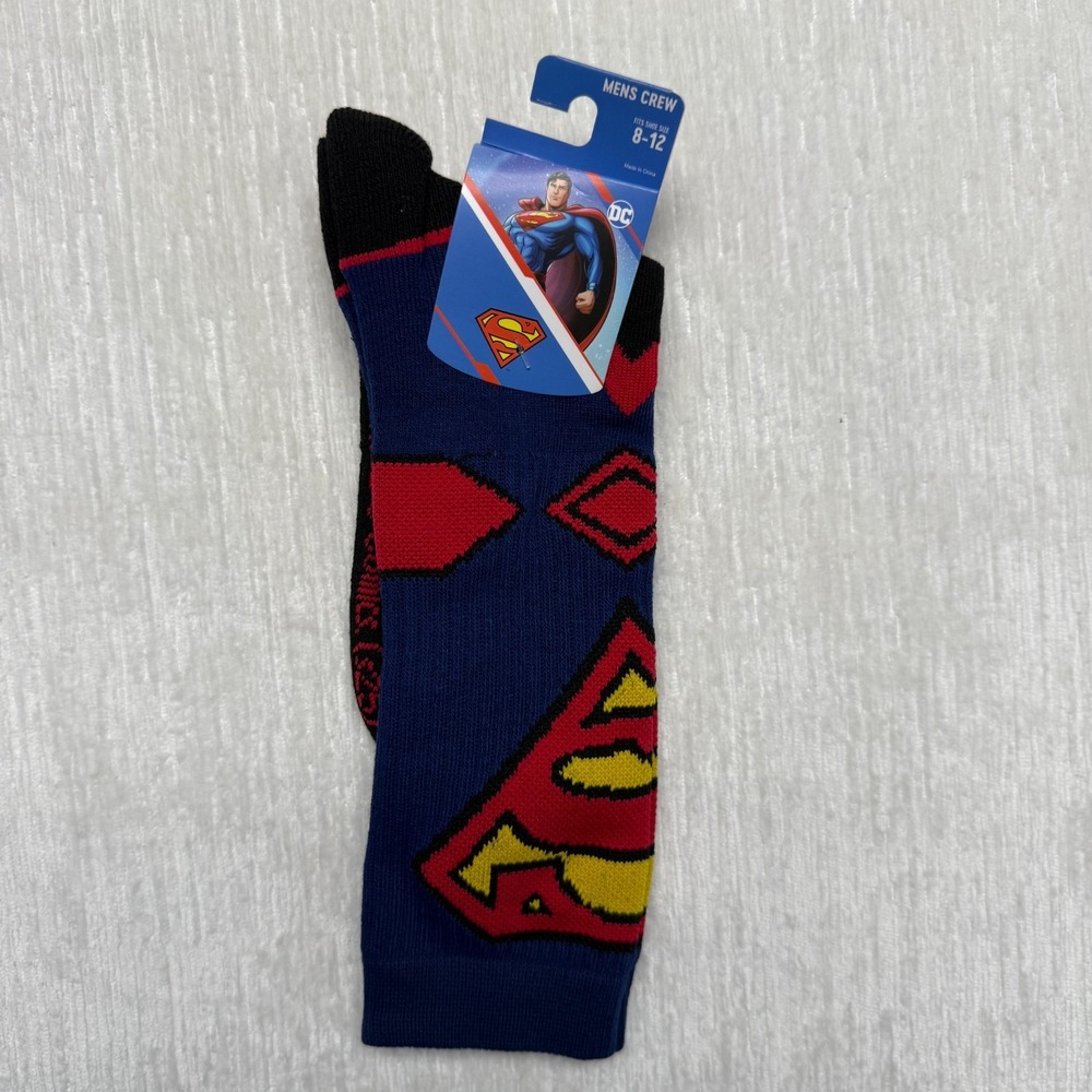 Bioworld Superman Suit up Crew Socks Mens 10-13 Blue Black Logo Knit Cotton